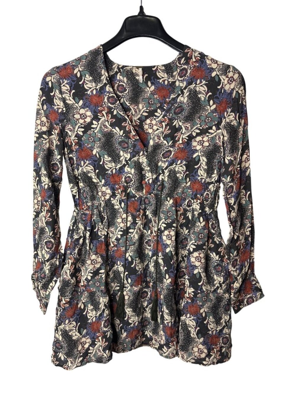 Free People Stealing Fire Floral Mini Dress Size S Fit & Flare Drawstring Waist